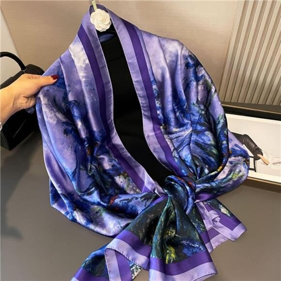 100% Large Silk Feeling Scarf -Women's Fashion Long Satin Neck Scarf - Picture 4 of 4